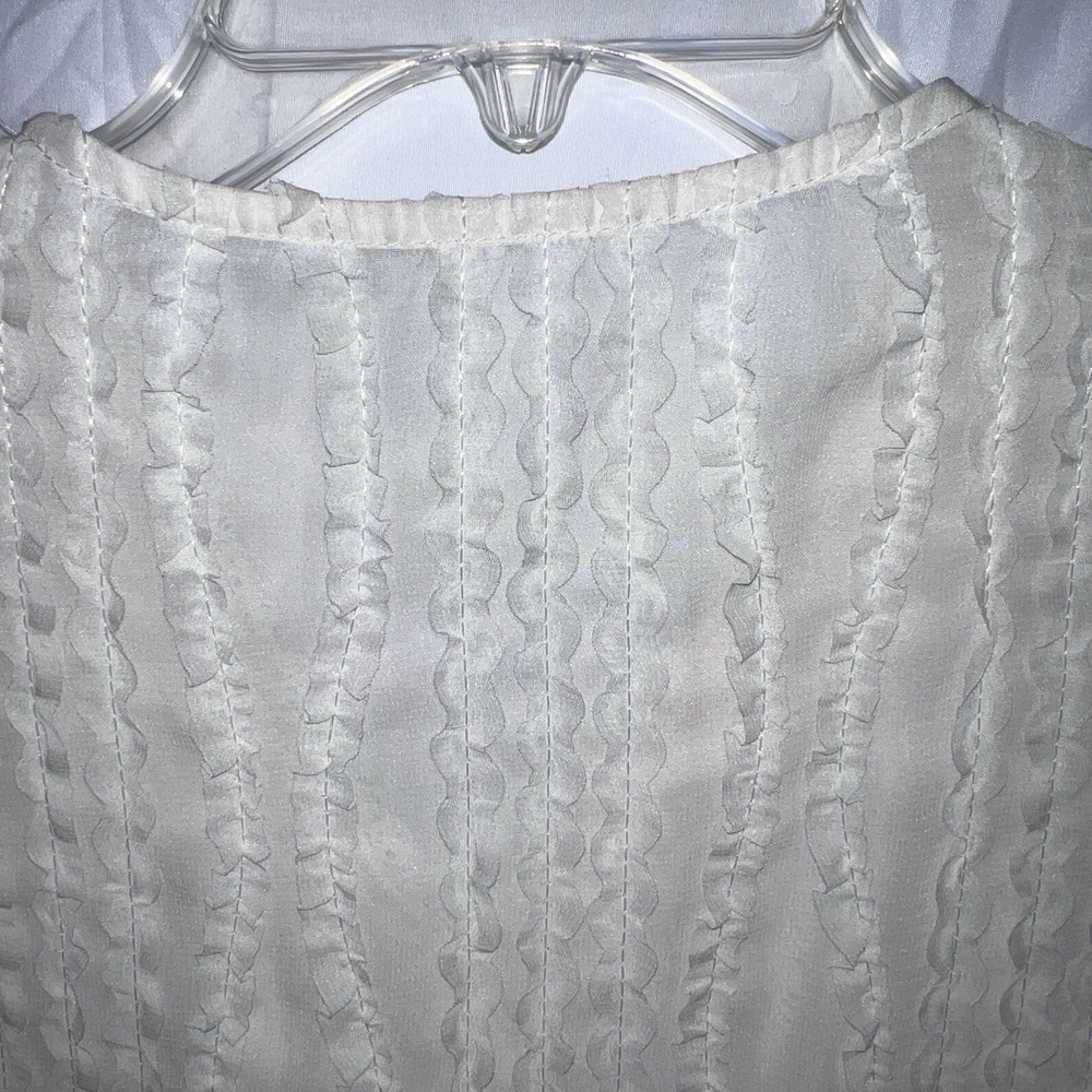 Cottagecore Boho Ivory Crinkle Ruched Lace V-Neck Short Puff Sleeve Top Size M - Picture 7 of 13